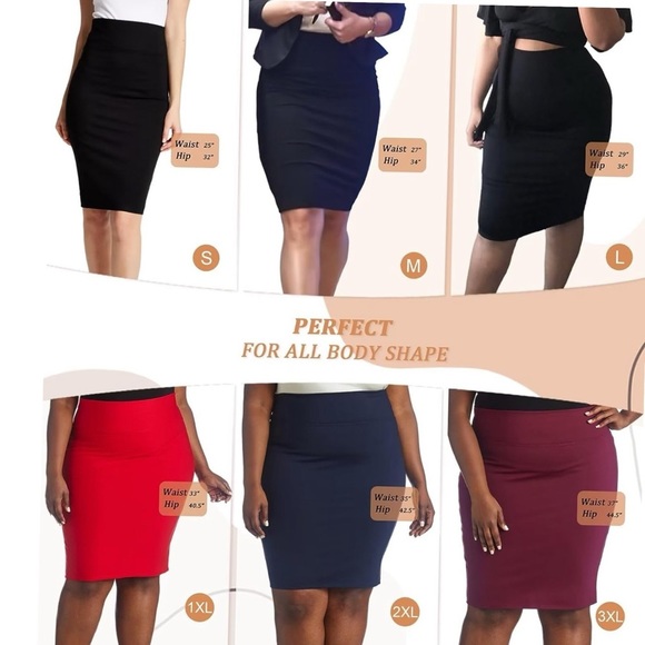 NWT Women Premium Nylon Ponte Stretch Office Pencil Skirt High Waist SIZE LARGE - Picture 5 of 16